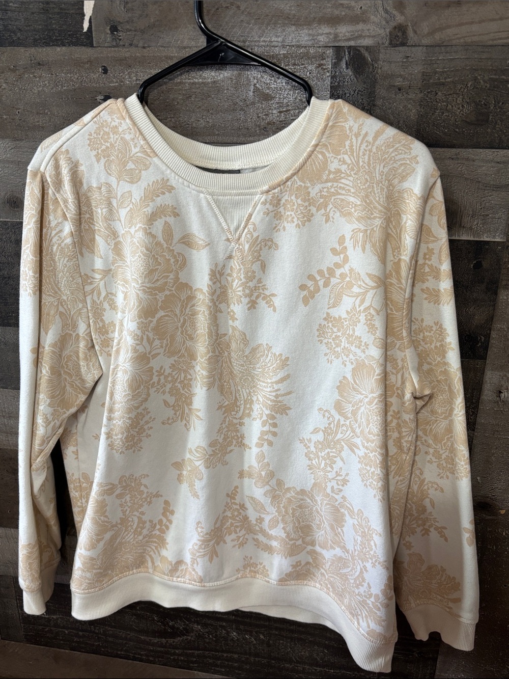 Style & Co. Cream and Tan Floral Crewneck Sweatshirt